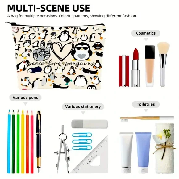 PENGUIN MAKEUP BAGS  NEW CHOICE OF DESIGN  2 SIDED ZIPPER TOP 4 DESIGNS - Picture 12 of 14